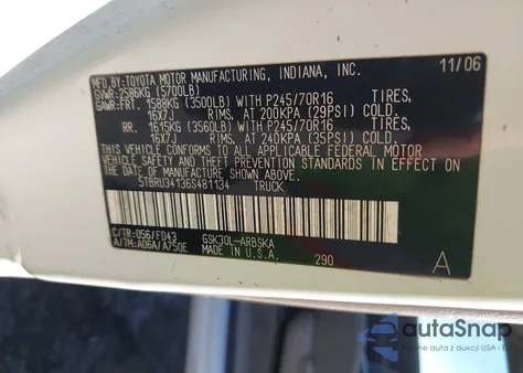 2006 Toyota Tundra Sr5 from USA, damaged, VIN 5TBRU34136S481134